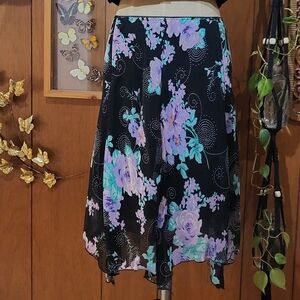 Luna Chix Asymmetrical Floral Skirt in Black and Purple